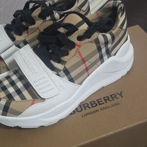 Burberry Beige and Black Check Sneakers